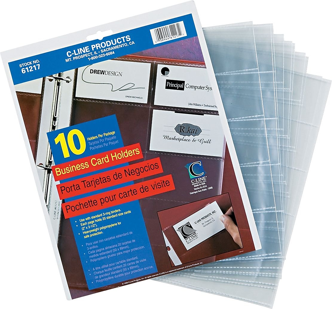 C-Line Business Card Refill Pages, Clear, 20 Cards/Page, 11" x 8 1/2", 10/Pk