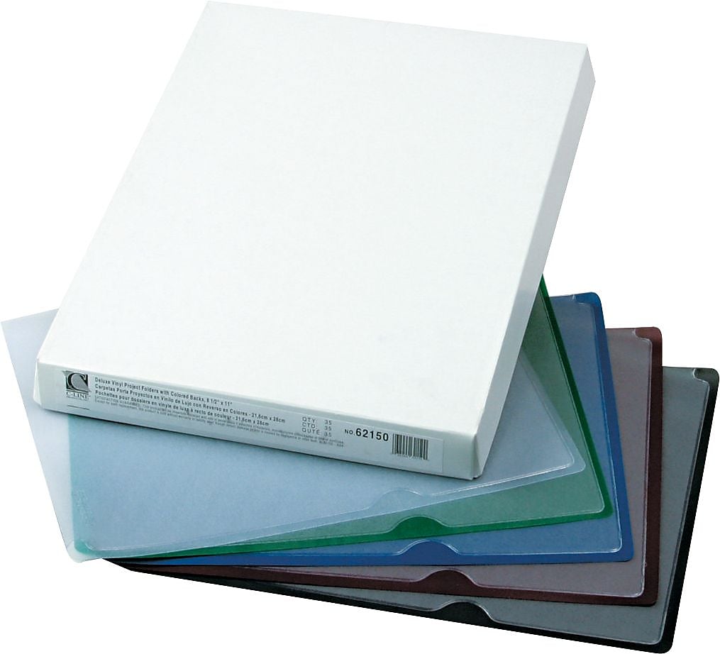 Deluxe Vinyl Project Folders, Letter Size, Assorted Colors, 35/Box (CLI62150)