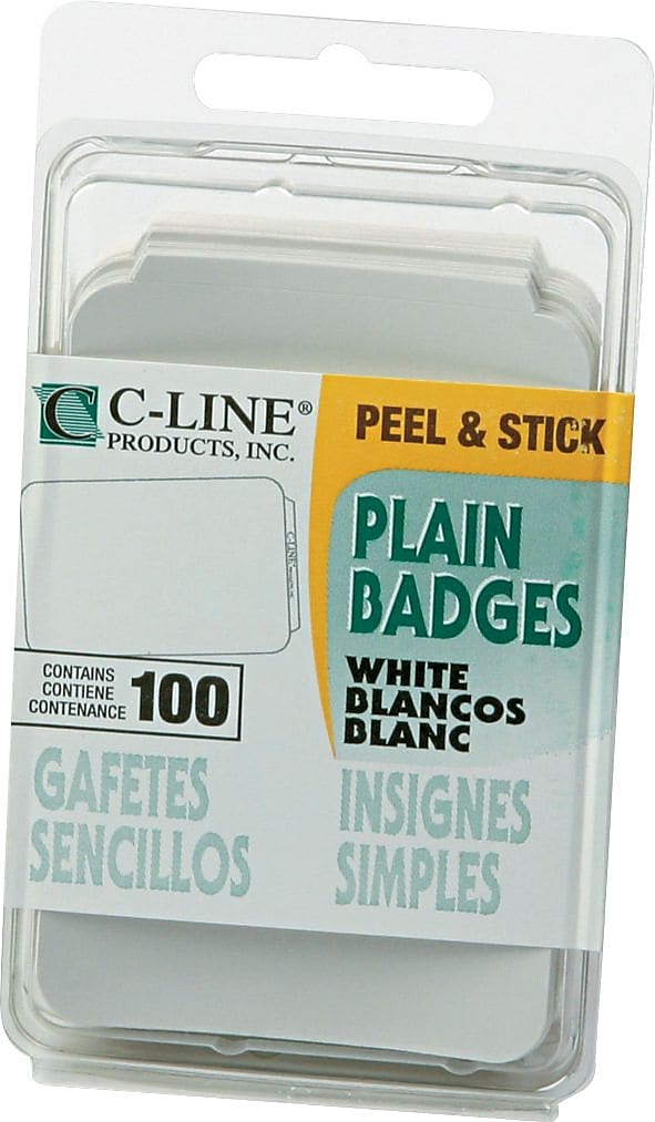 C-Line Plain Name Badge, 3 1/2" x 2 1/4", White, 100/Box (92277)