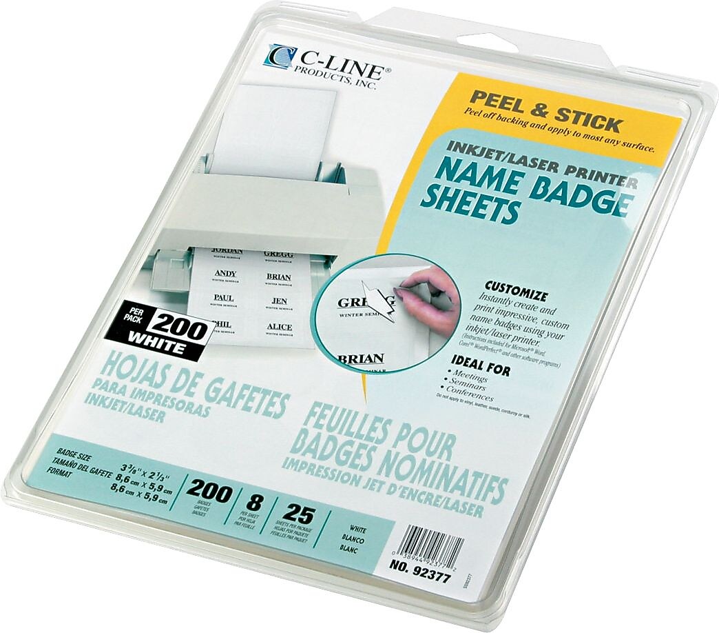 C-Line Laser P/S Inkjet Name Badge, White, 3 3/8" x 2 1/3"