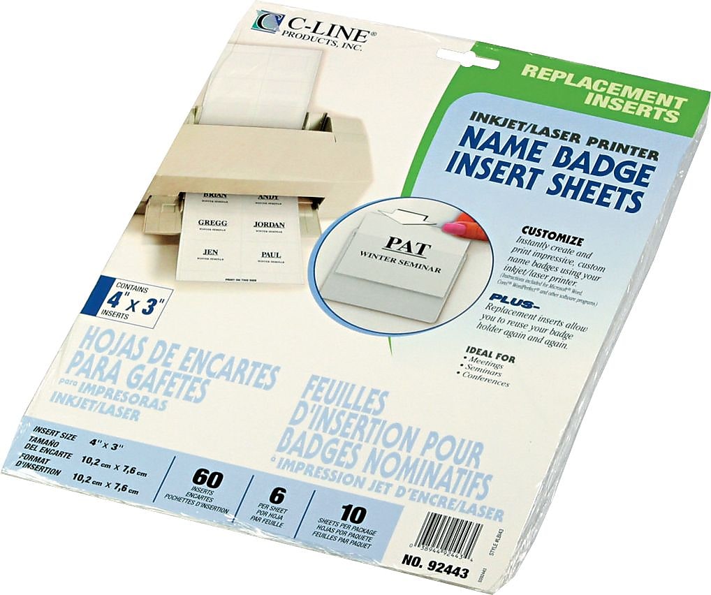 C-Line Badge Insert Refills, White, 3" x 4", 60/Pk