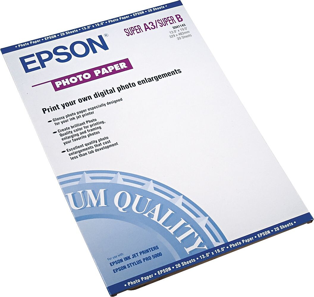 Epson Glossy Photo Paper, 13" x 19", 20 Sheets/Pack (EPSS041143)