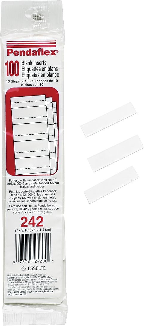 Pendaflex File Folder Inserts, Blank, 1/5 Tab Cut, White, 100/Pack