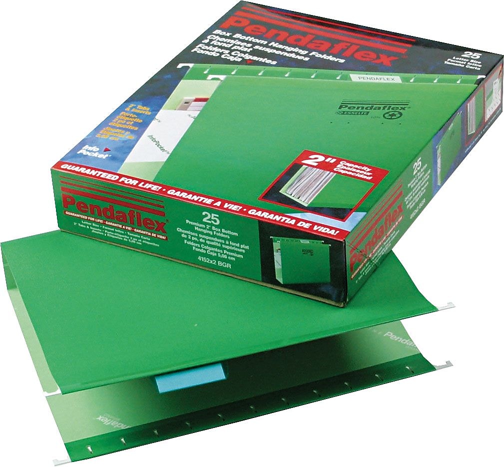 Pendaflex Reinforced Recycled Hanging File Folder, 2" Expansion, 5-Tab Tab, Letter Size, Bright Green, 25/Box