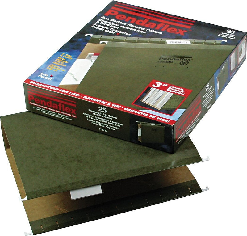 Pendaflex Reinforced Hanging File Folders, Extra Capacity, 5-Tab, Letter Size, Standard Green, 25/Box (PFX 04152x3)