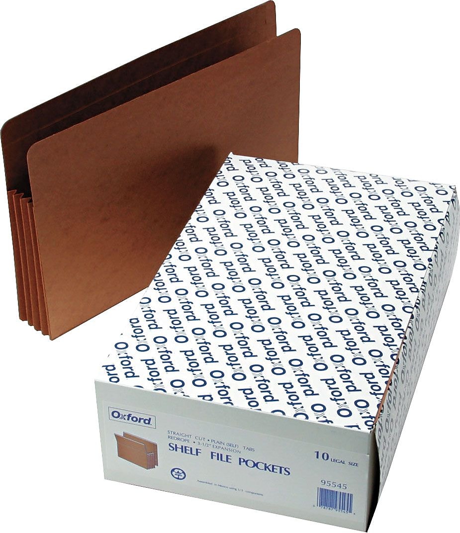 Pendaflex Reinforced File Pocket, 5 1/4" Expansion, Legal Size, Redrope, 10/Box (95545)