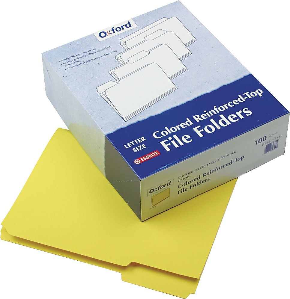 Pendaflex Recycled File Folder, 1/3-Cut Tab, Assorted, Letter Size, Yellow, 100/Box (R152 1/3 YEL)