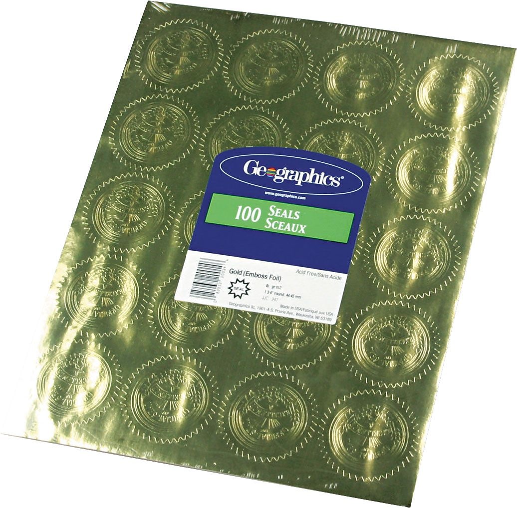 Geographics Gold Seal Embossed, 2" dia., 100/Pk