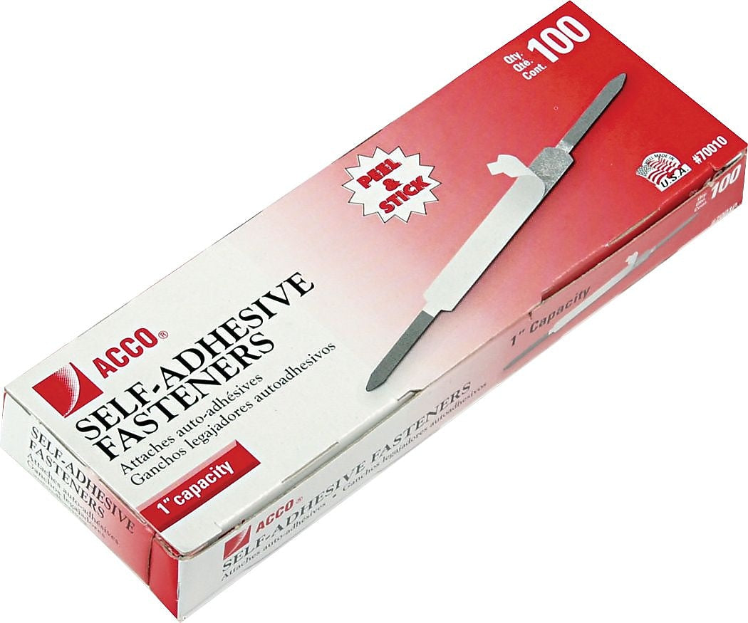 ACCO, Economy Self-Adhesive Fastener, 1" Capacity, 2 3/4" Prong to Prong, 100/Box (70010)