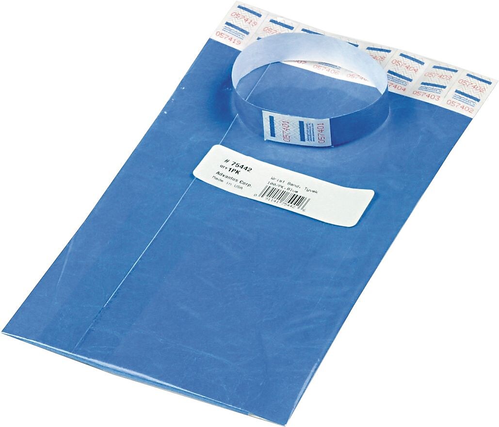 Advantus Sequentially Numbered Crowd Control Wristbands, Blue, 100/Pack (75442)
