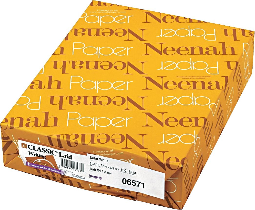 Neenah Paper Classic Laid Paper, 8.5" x 11", 24 lbs., Solar White, 500/Ream (NEE06571)