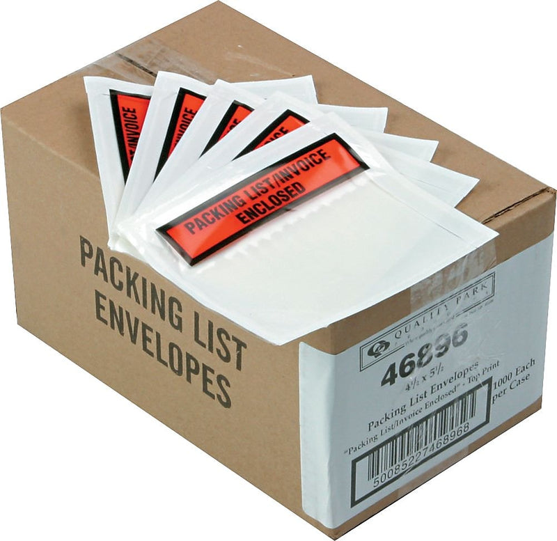 Panel Face Self-Adhesive "Packing List/Invoice Enclosed" Envelopes, Orange/Clear, 5 1/2"H x 4 1/2"W, 1,000/Ct