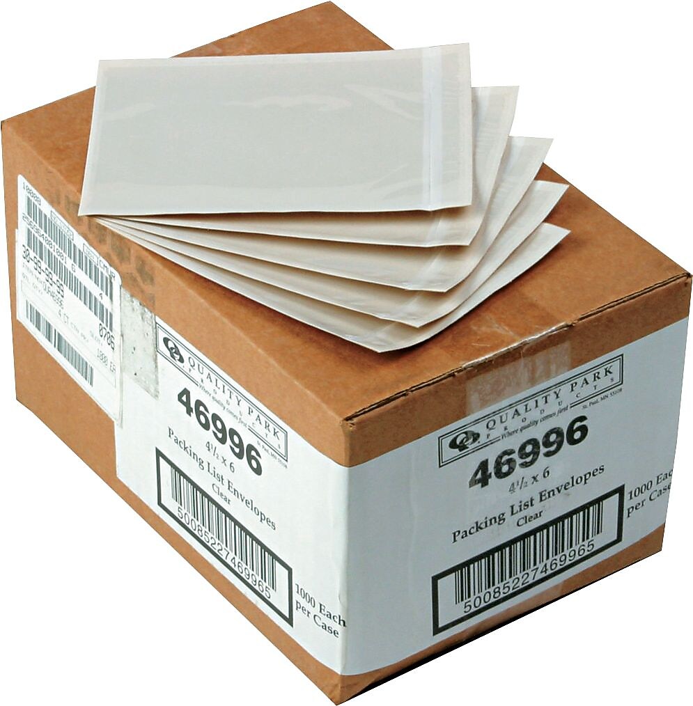 Quality Park Self-Adhesive Packing List Envelope, Clear, 4 1/2"H x 6"W, 1,000/Ct