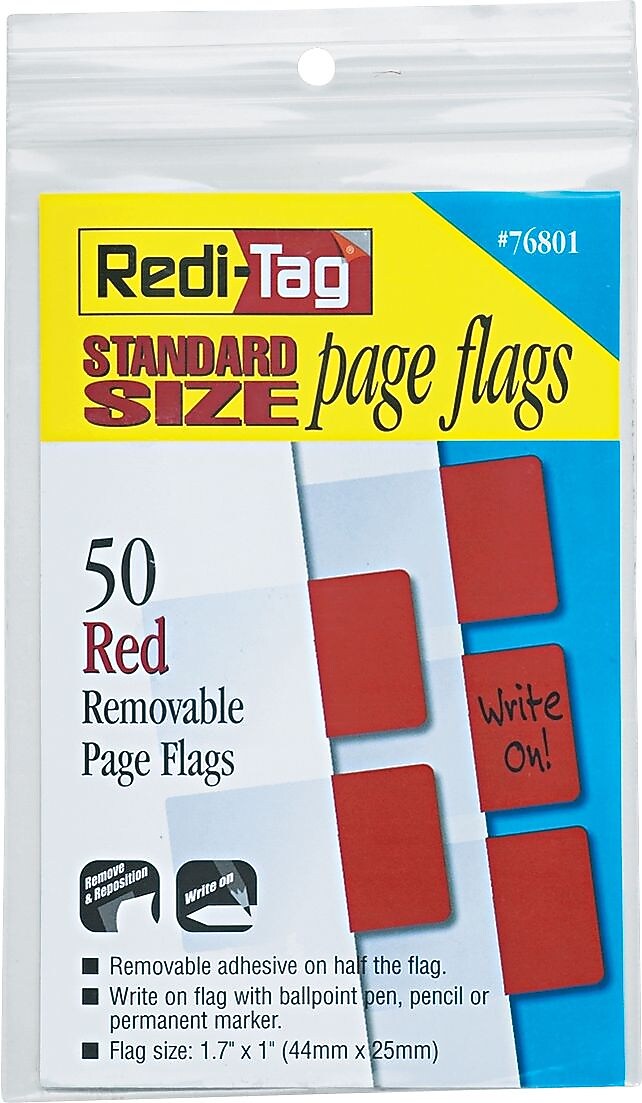 Redi-Tag® Easy-To-Read Self-Stick Index Tabs, Red, 50 Tabs/Pack