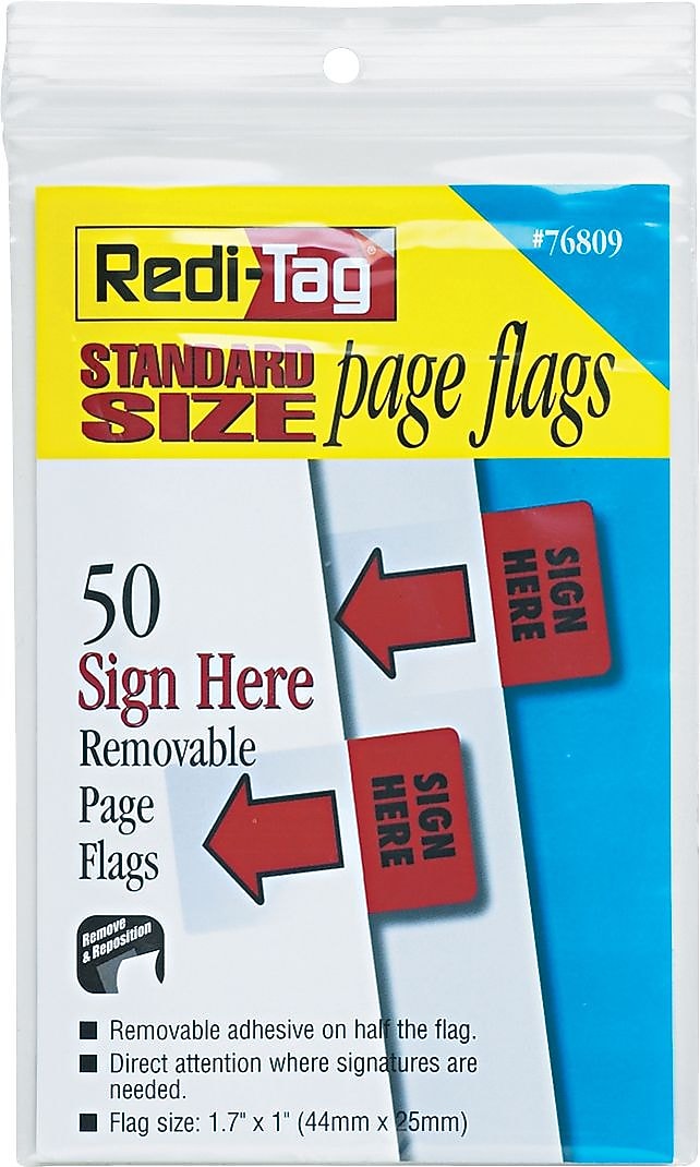 Redi-Tag® 1" Flags, "Sign Here", Red, 50 Flags/Pack