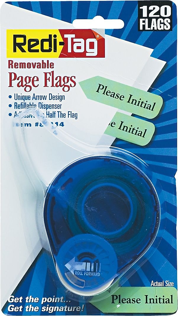 Redi-Tag 'Please Initial' Flags with Dispenser, Mint Green, 120/Pack (81114)