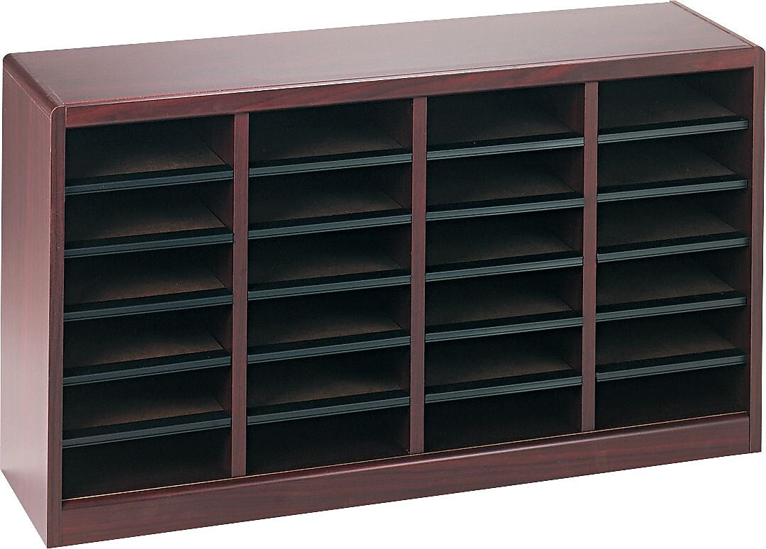 Safco E-Z Stor® Wood Literature Organizer, 24 Compartments, Mahogany, 23"H x 40"W x 11 3/4"D