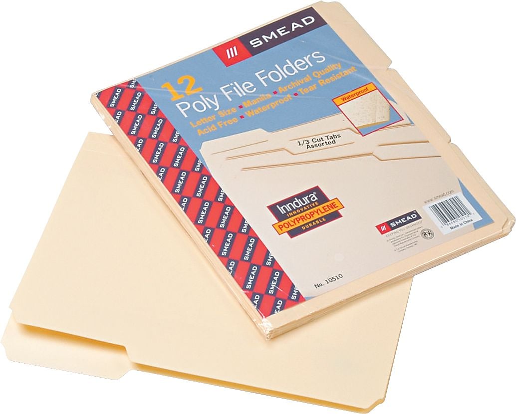 Smead Poly File Folder, 1/3-Cut Tab, Letter Size, Manila, 12 per Pack (10510)