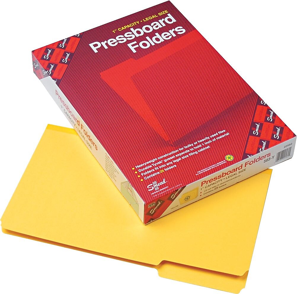 Smead 50% Recycled Recycled Heavy Duty File Folder, 1/3-Cut Tab, Assorted, Legal Size, Yellow, 25/Box (22562)