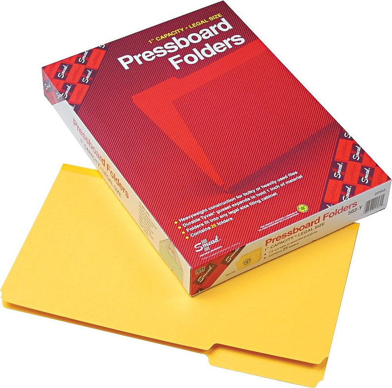 Smead 50% Recycled Recycled Heavy Duty File Folder, 1/3-Cut Tab, Assorted, Legal Size, Yellow, 25/Box (22562)