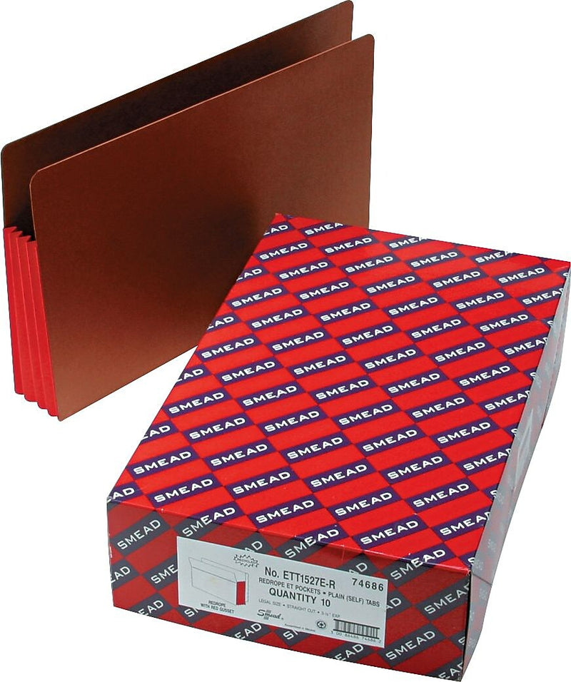 Smead Extra Wide File Pocket, 3.5" Expansion, 15.75" x 9.5", Redrope/Red, 10/Box (74686)