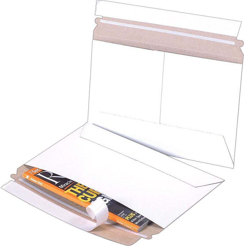 Self-Seal Side Loading Stayflats Mailers, White, 12 1/4" x 9 3/4", 100/Pk