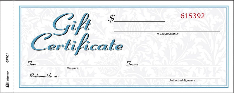 Adams® Gift Certificates, Two Color Design, 25/Pack (GFTC1)