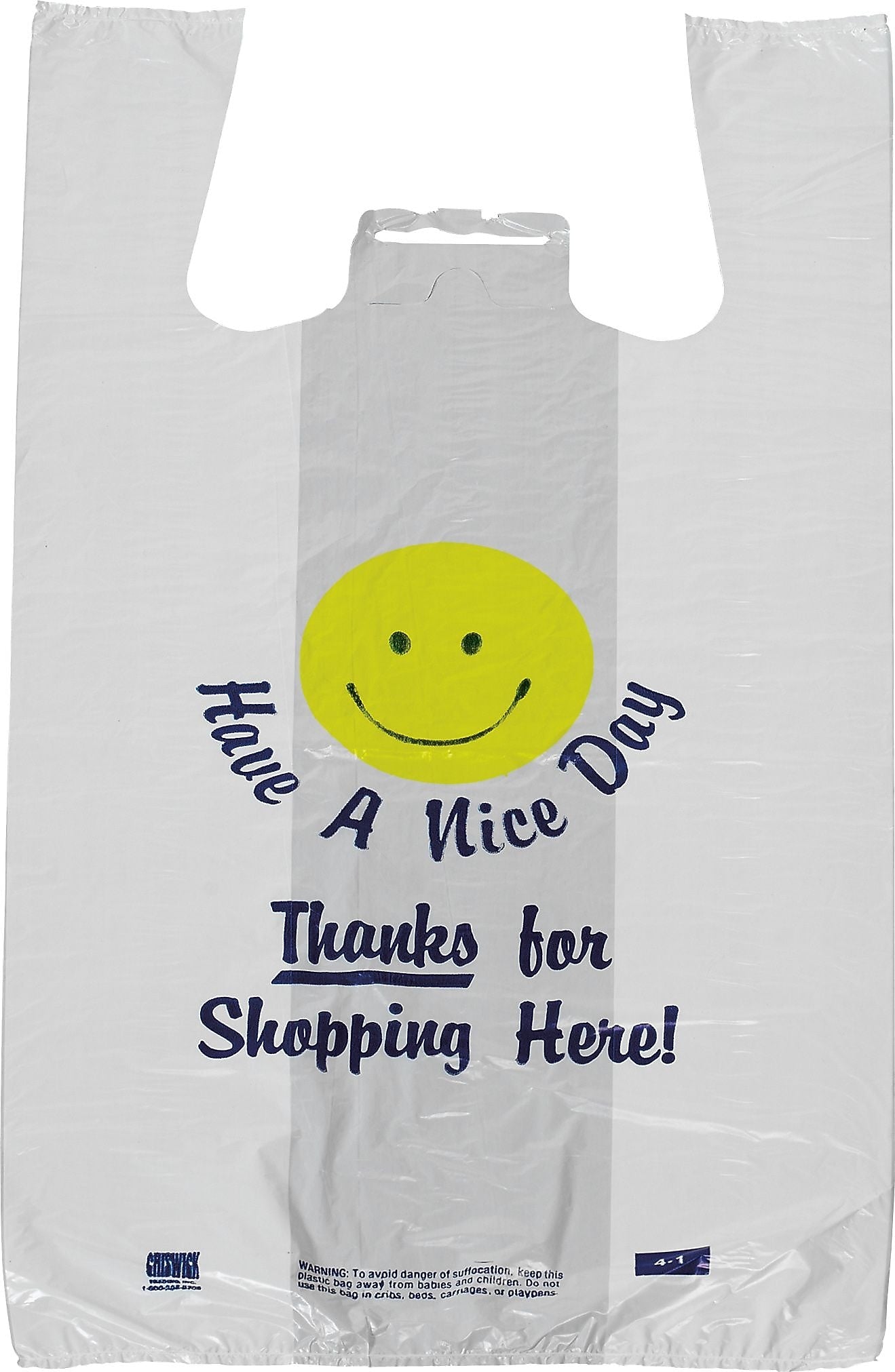 Glopack Inc "Have a Nice Day" Smiley Face Pre-Printed T-shirt Bag, 23" x 11.5", 1000/Carton (17-05)