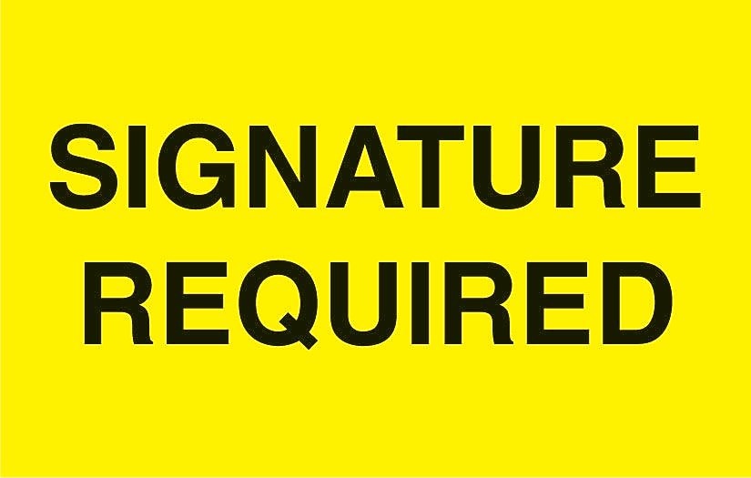 Decker Tape "Signature Required" Label, 3" x 5", 500/Roll (DL2783)