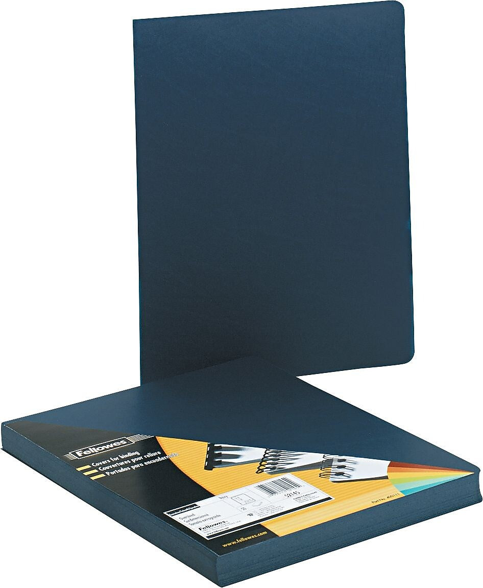 Fellowes® Executive Binding Covers, Leather Texture, Oversized, Rounded Corners, 8 3/4" x 11 1/4", Navy, 50/Pk