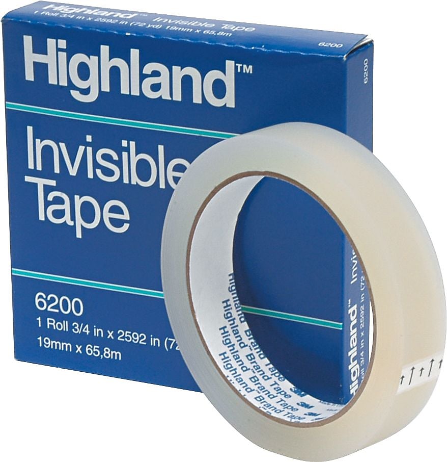 Highland Invisible Clear Tape, 0.75" x 72 yds., 1" Core (6200342592)