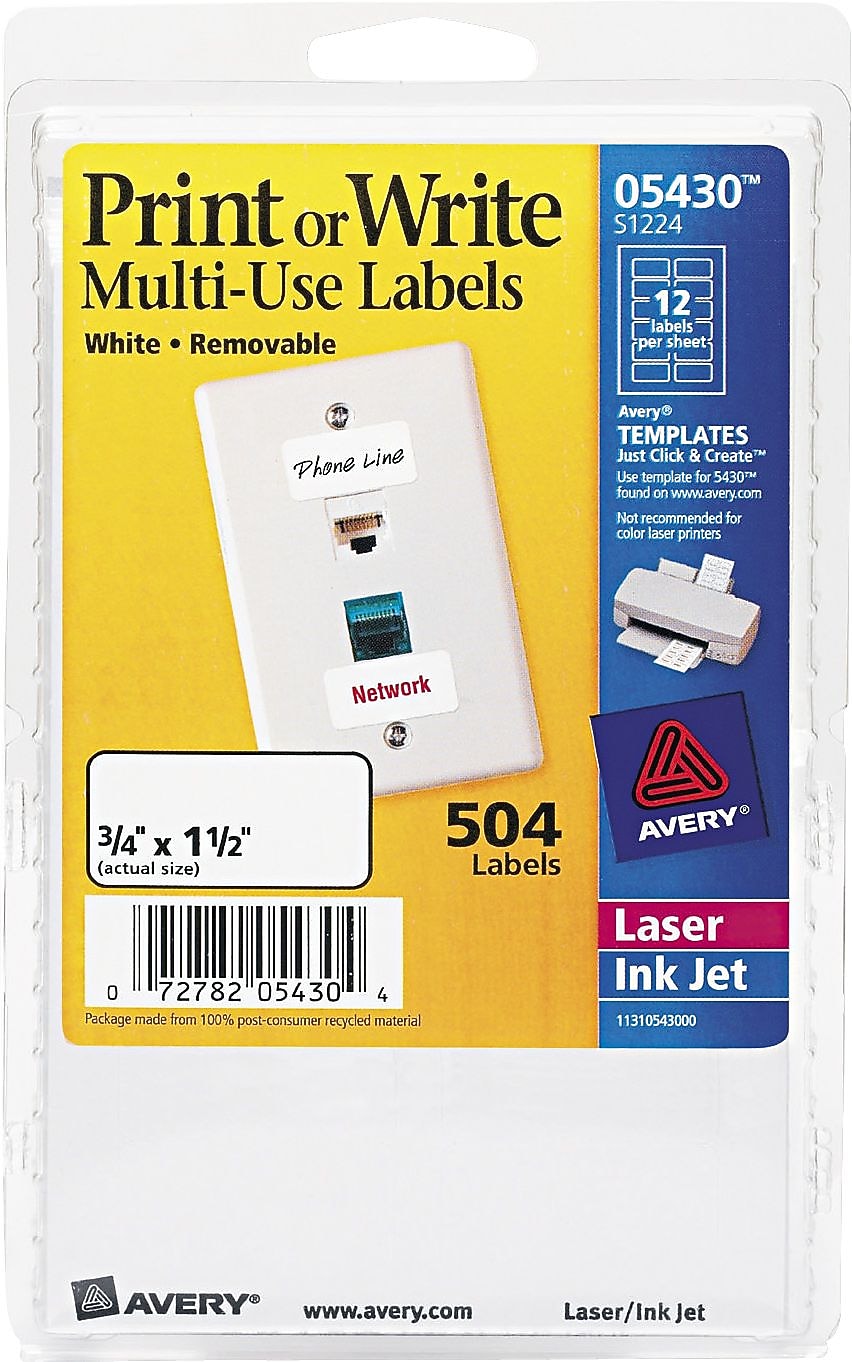 Avery Multi-Use Laser/Inkjet Media Label, 1.5" x 0.75", White, 14/Sheet, 36 Sheets/Pack (5430)
