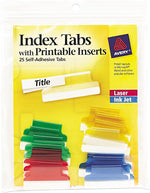 Avery Self Adhesive Tabs with Laser Printable Inserts, Assorted Colors, 1"