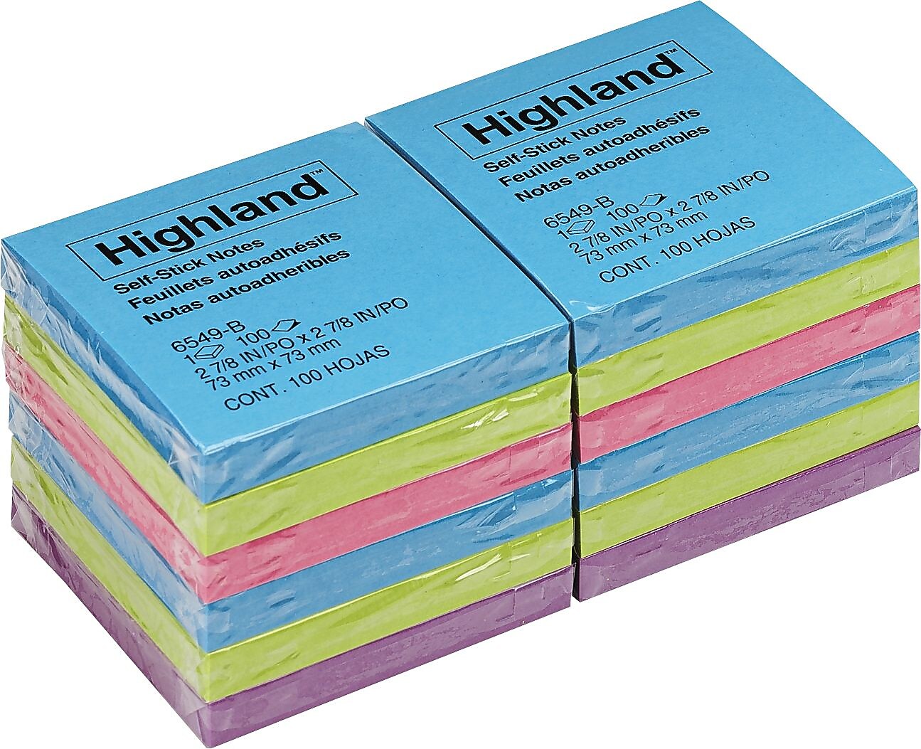 Highland™ Notes, Original Pad, Assorted Colors, 3" x 3", 12/Pk
