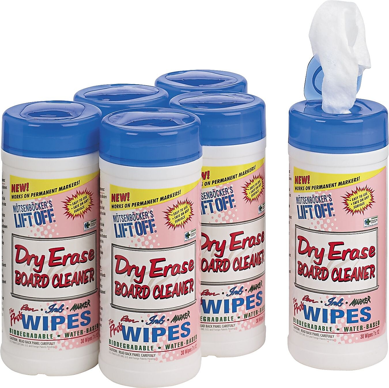 Motsenbocker's Lift-Off Dry Erase Board Cloth Cleaner Wipe, 7"(W) x 12"(L), 30/Canister