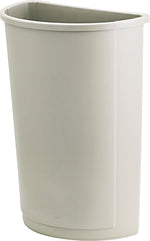 Rubbermaid Untouchable® Waste Container, Half-Round, Plastic, 21 gallon, Beige, 28"H x 21"W x 11"D