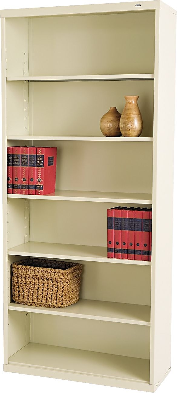 Tennsco 6-Shelf Metal Bookcase, 78" x 34.5" x 13.5", Putty Finish (TNNB78PY)