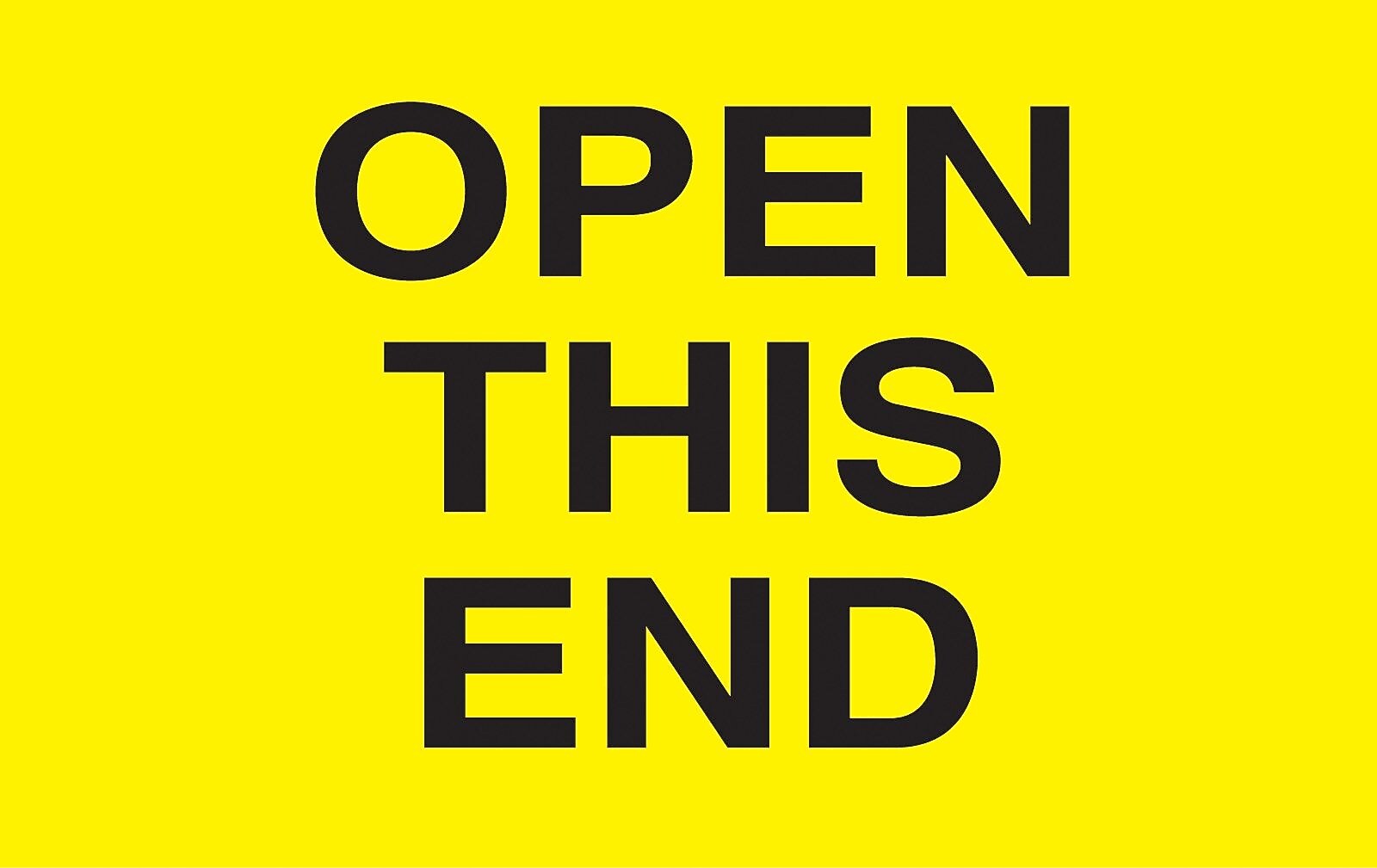 Decker Tape "Open This End" Label, 3" x 5", 500/Roll (DL2761C)