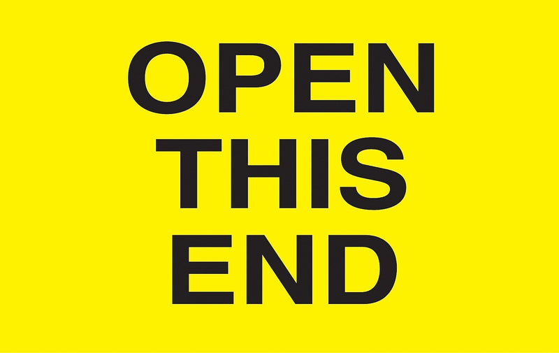Decker Tape "Open This End" Label, 3" x 5", 500/Roll (DL2761C)