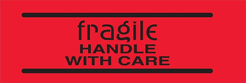 "Fragile Handle with Care" Labels, Red/Black, 3" x 2", 500/Rl