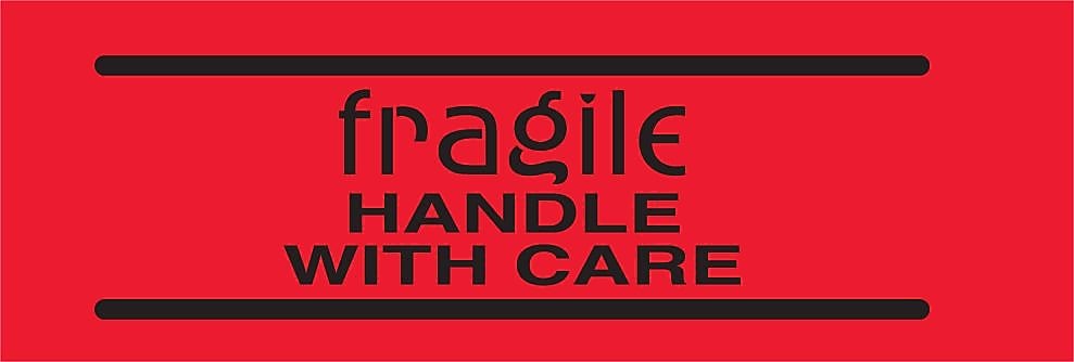 "Fragile Handle with Care" Labels, Red/Black, 3" x 2", 500/Rl