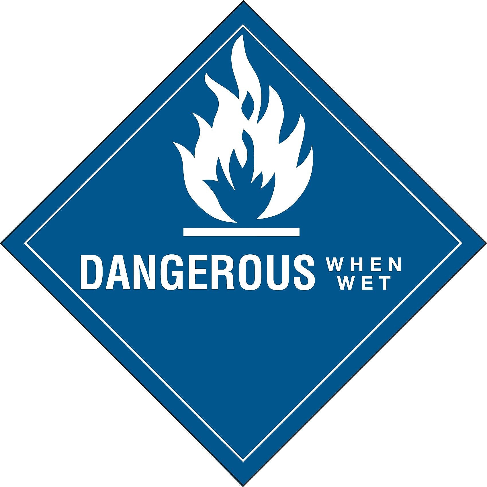 Decker Tape "Dangerous When Wet" Label, 4" x 4", 500/RL
