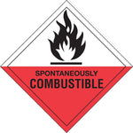 Decker Tape "Spontaneously Combustible" Label, 4" x 4", 500/RL