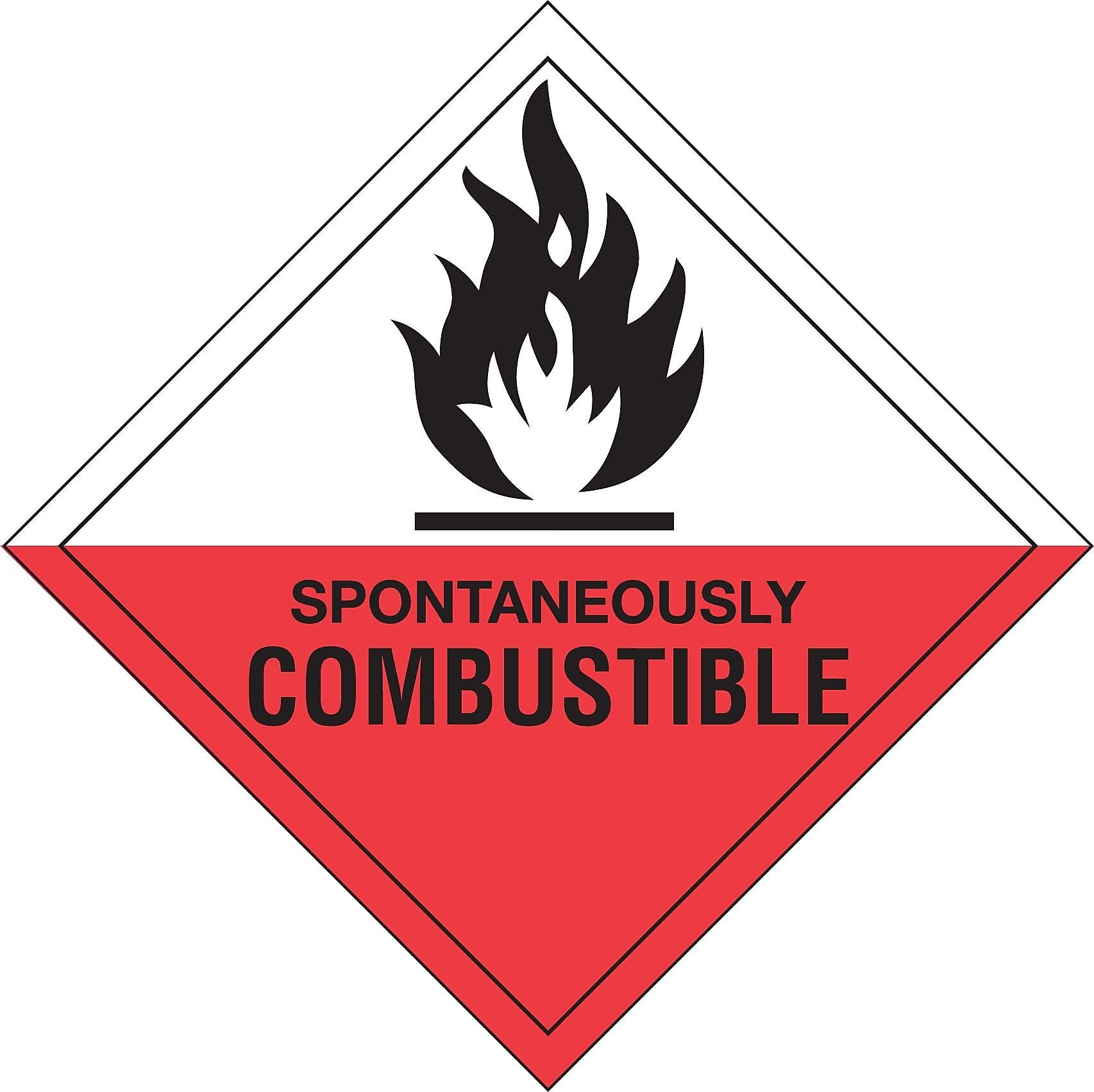Decker Tape "Spontaneously Combustible" Label, 4" x 4", 500/RL