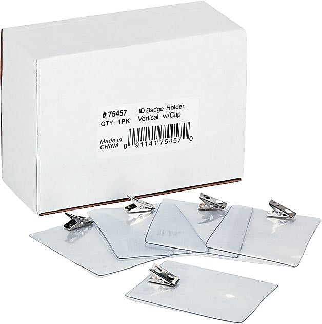 Advantus Clear Vinyl ID Badge Holder, Punched, 3"W x 4"L, Vertical w/Clip, 50/Box