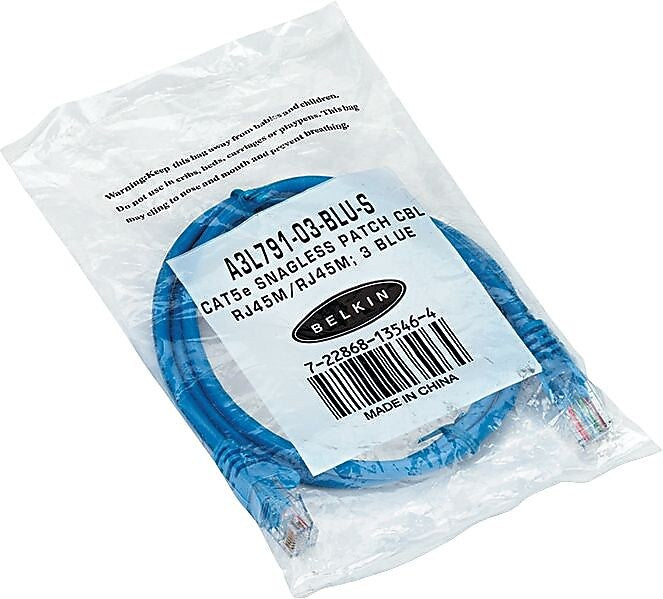 Belkin 3' Snagless CAT-5e, 10/100Base-T Patch Cables, Blue