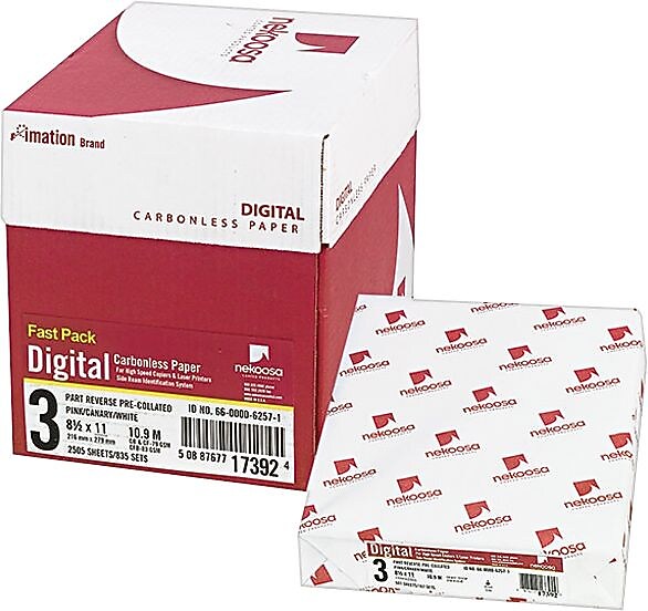 Nekoosa Fast Pack Digital Carbonless Paper- 8-1/2 x 11- White/Canary/Pink- 2500/Carton( AZNEKO17392)