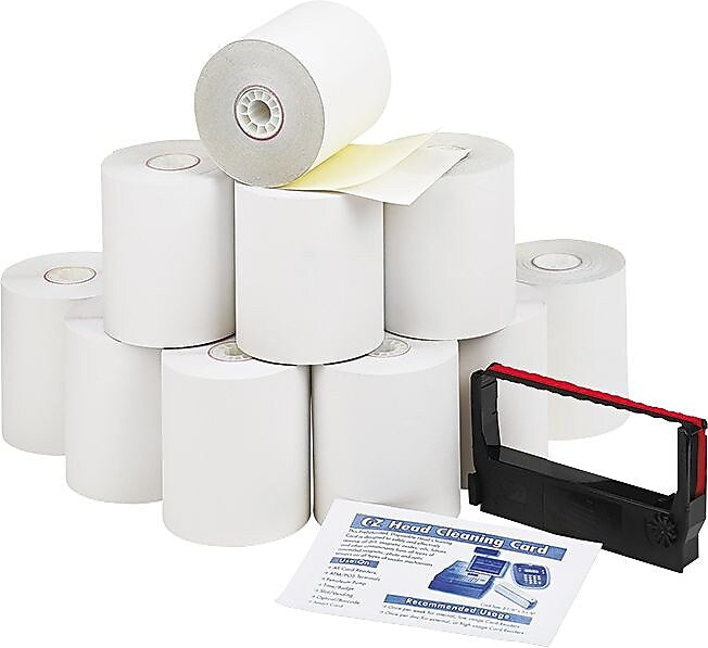 PM Company® Impact Printing Carbonless Paper Roll, Canary/White, 3"(W) x 90'(L), 10/Ctn