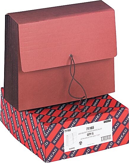 Smead 7" Heavy Duty TUFF Expanding Wallets, Letter Size, Redrope, 5/Box (71165)
