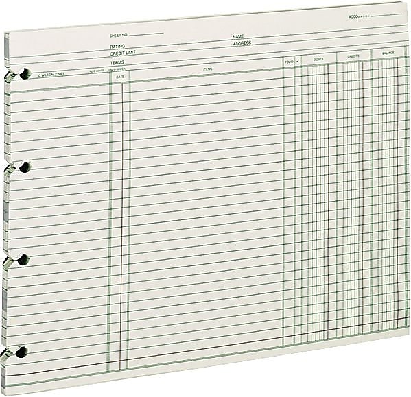 Wilson Jones Ledger Paper, Balance Ledger, 9 1/4" x 11 7/8", Green, 100 Sheets (WLJGN2D)